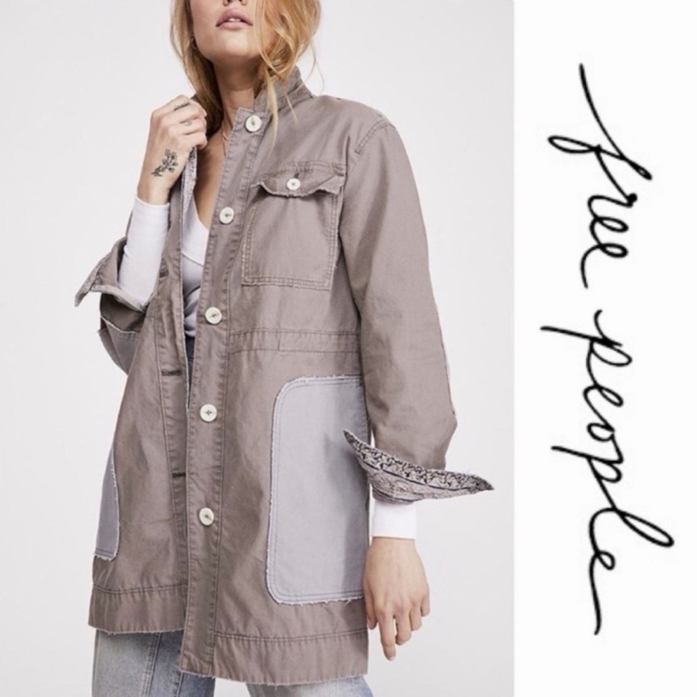 Free People Apollo Cargo Jacket Womens Small Oversized Button Utility Outdoor - Picture 1 of 12